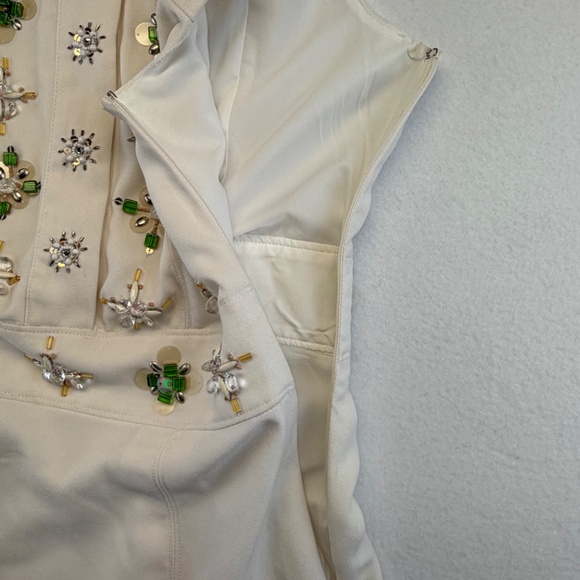 Banana Republic Womens White Beaded Embellished Jeweled Fit Flare Dress 2 - Picture 7 of 12